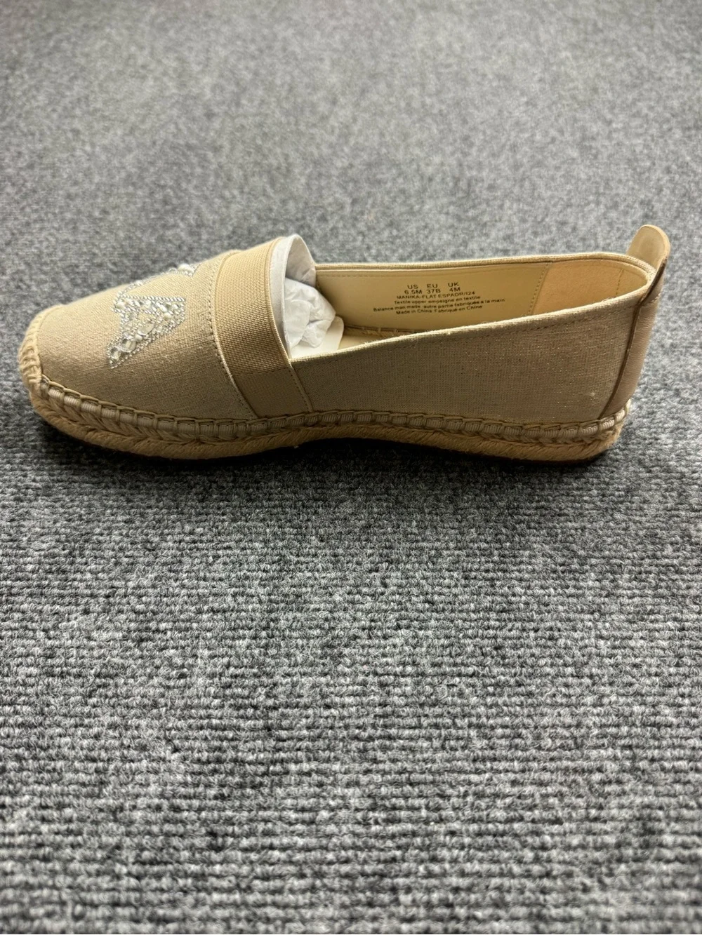 Karl Lagerfeld Paris Manika Espadrilles Beige Rhinestone Logo Size 6.